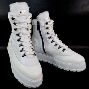 ALBERTO CICCIOLI 🇮🇹 WOMEN'S WHITE LEATHER COMFORT FLAT WINTER ANKLE BOOTIE